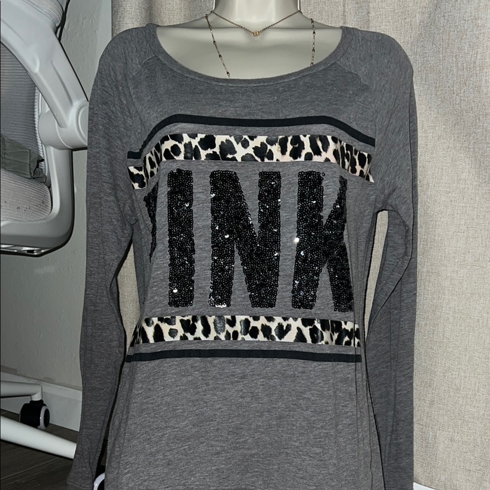 VS PINK Sequin Logo Long Sleeve Top